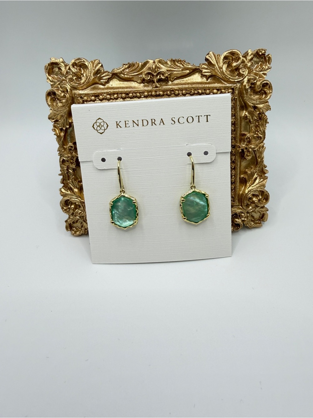 Kendra Scott Gold-Tone Drop Earrings with Light Green Stones - Picture 5 of 6
